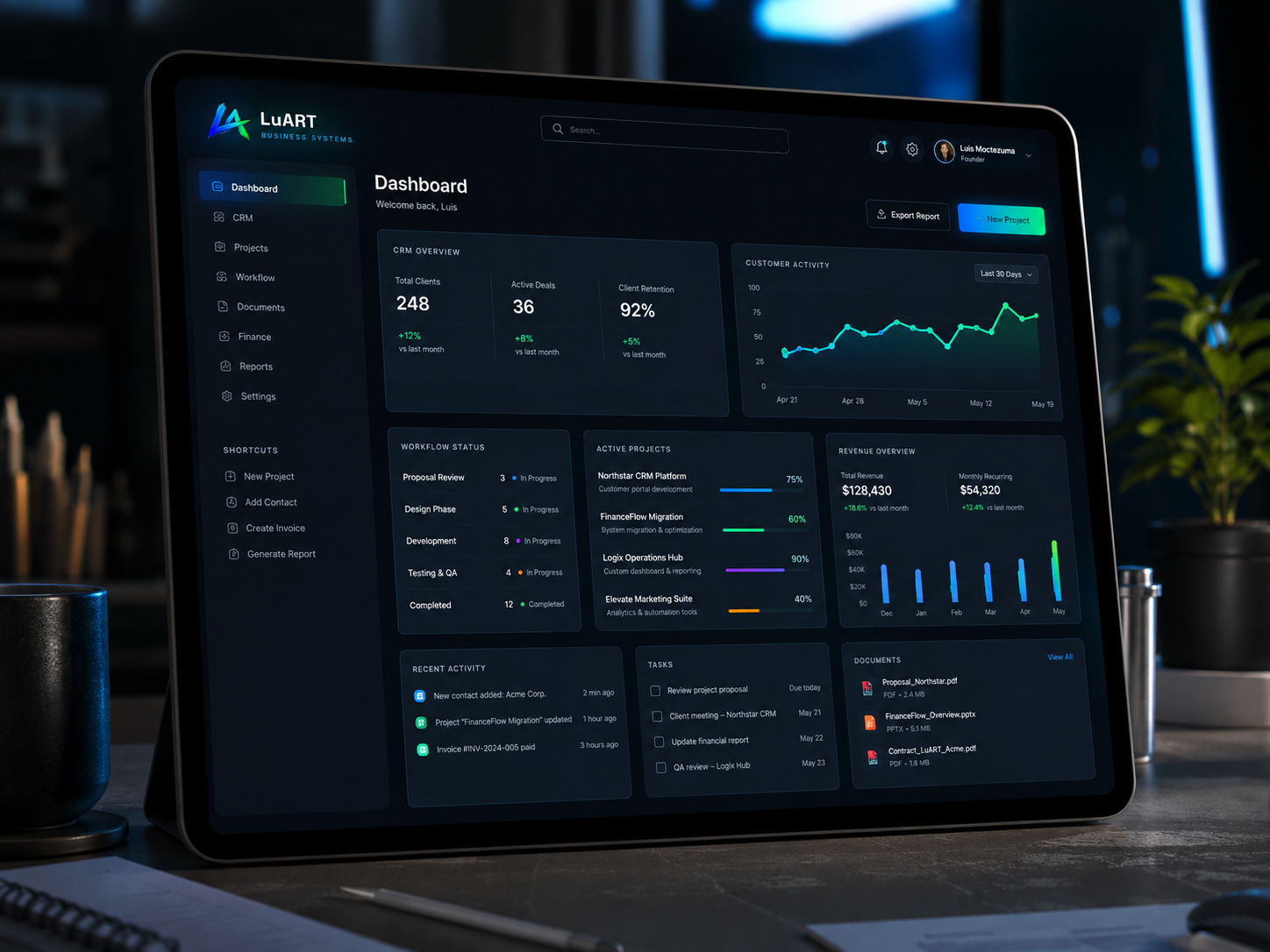 LuART connected digital operations and automation interface in a premium workspace