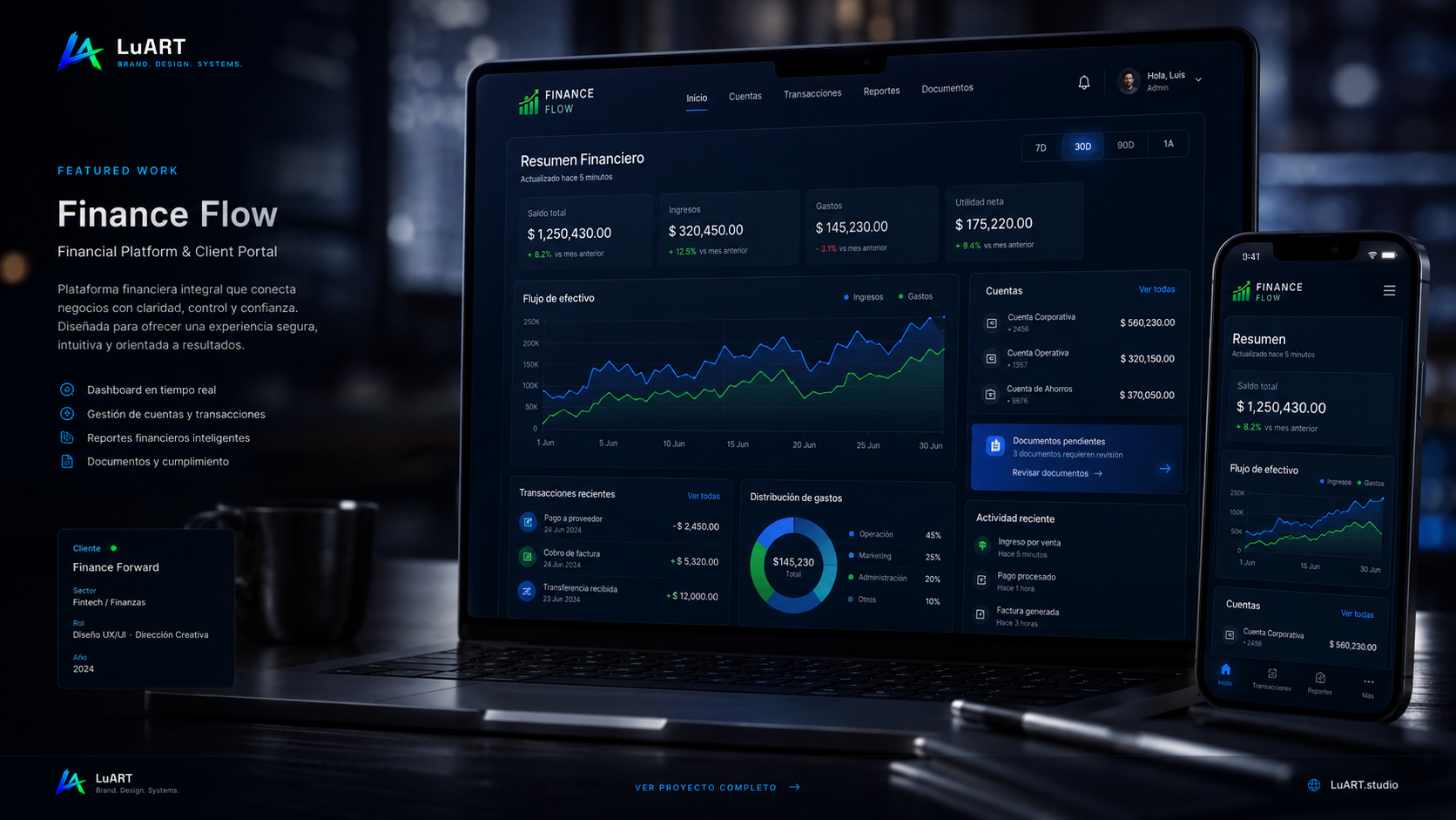 Finance Flow client portal displayed on premium modern hardware