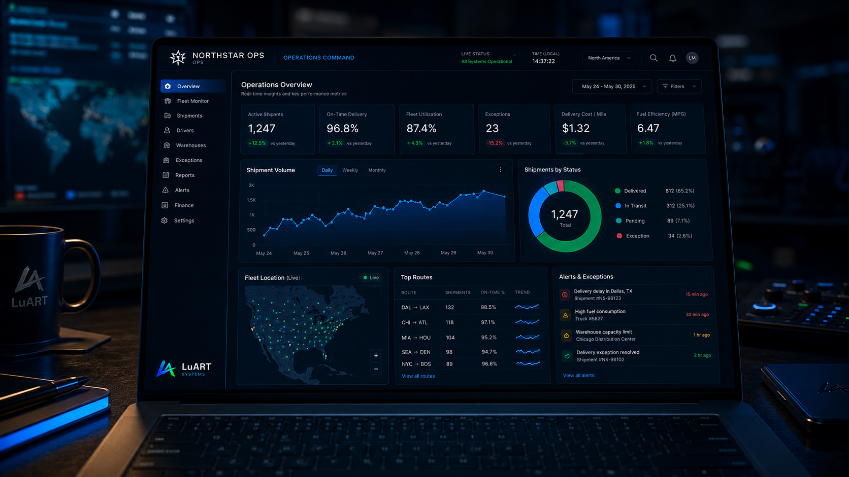Northstar Ops command dashboard with operational analytics and live logistics data