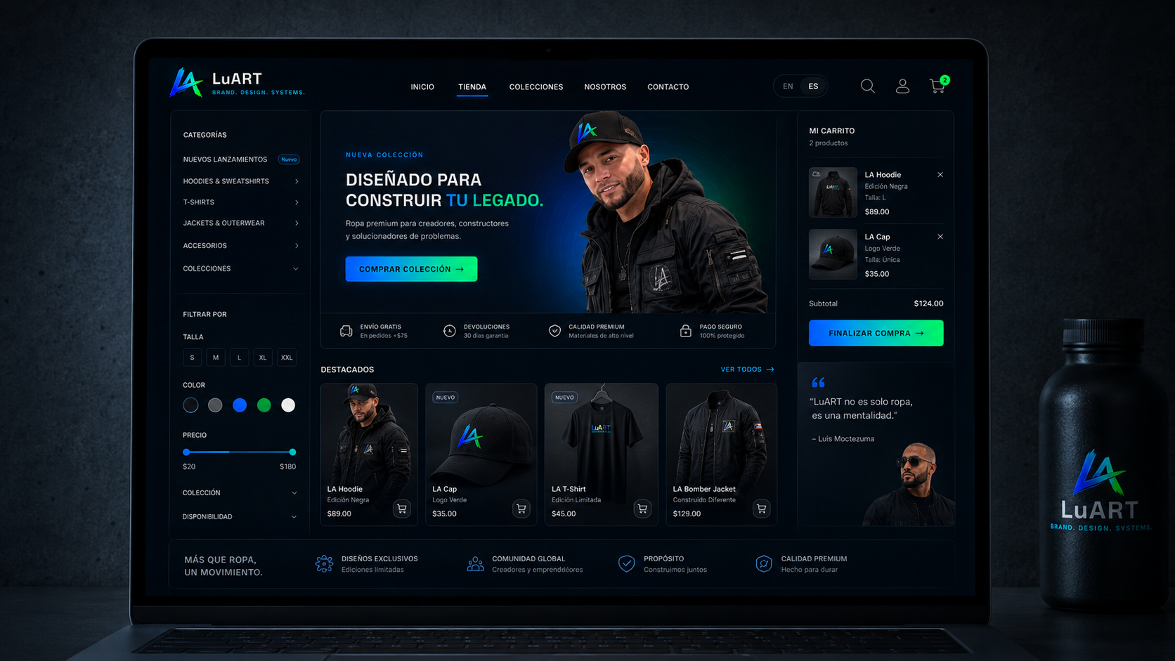 Premium LuART-inspired ecommerce storefront and product experience displayed on a laptop