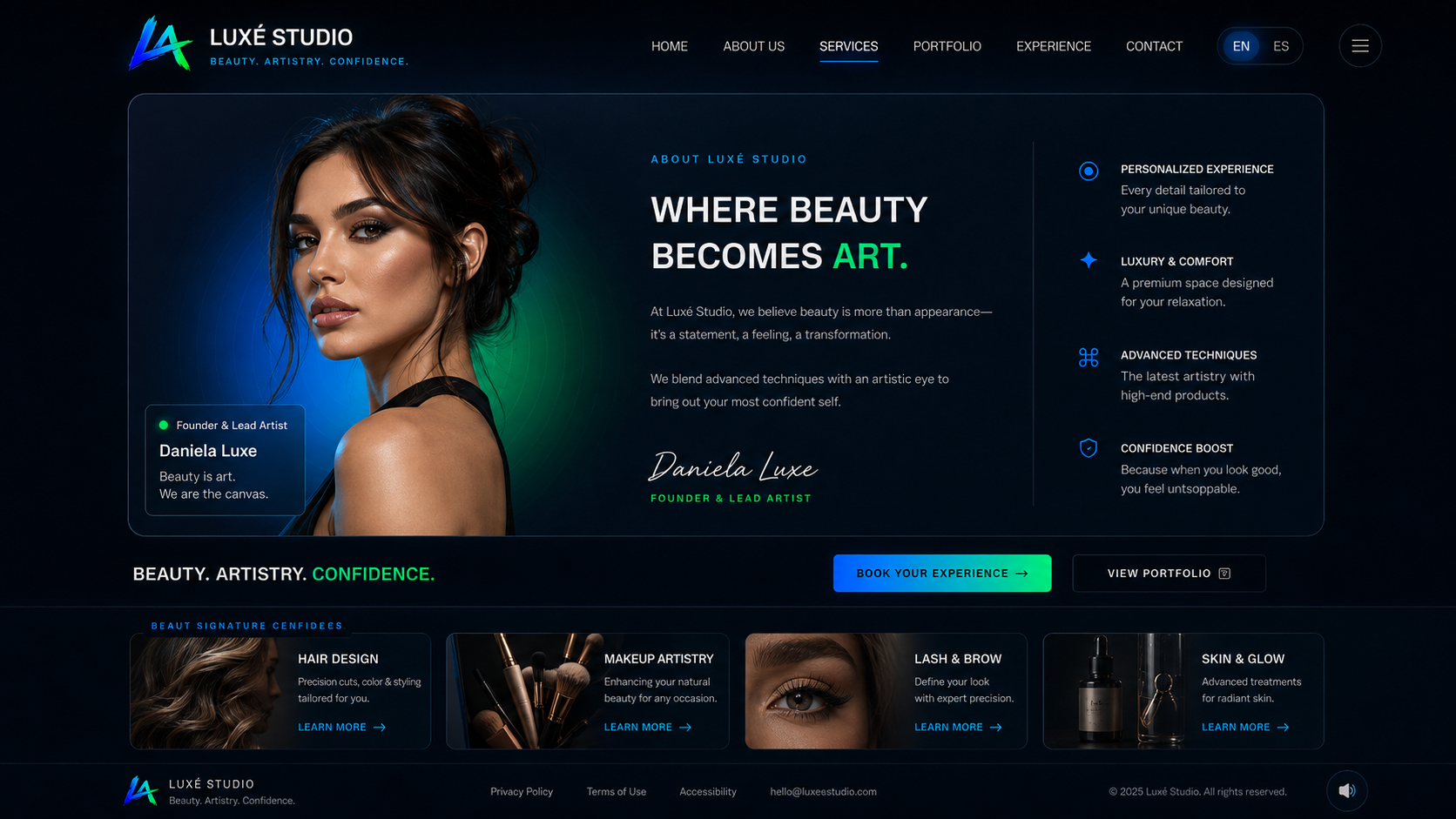 Premium beauty studio brand and digital experience concept